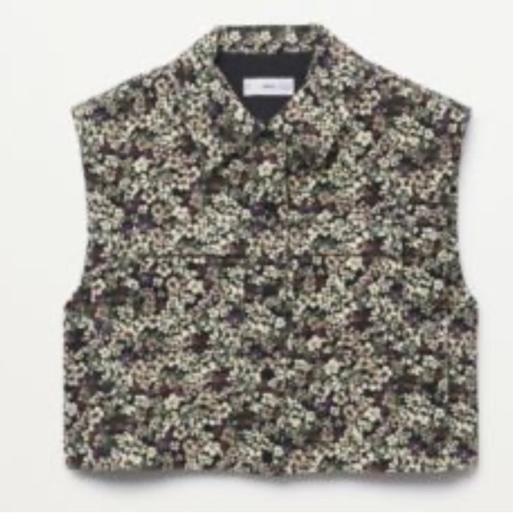 Mango vest Boxy floral corduroy XS Small NEW quilted pocket snap detail - Picture 3 of 6